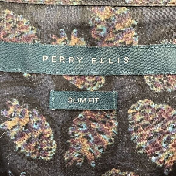 Perry Ellis Slim Fit Long Sleeve Button Up Shirt XXL Blue Abstract Pineapple Top - Picture 3 of 8